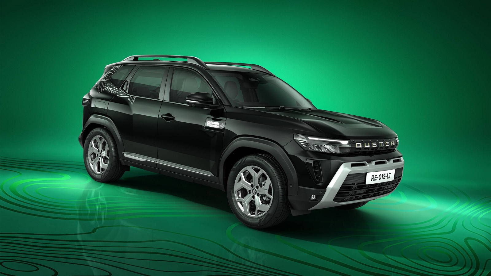The 2026 Renault Duster in black, three-quarter front studio shot