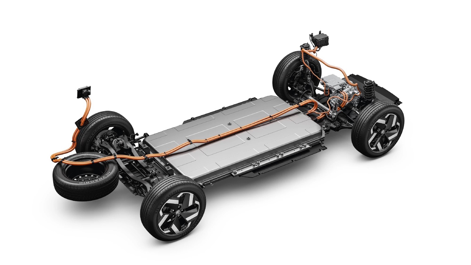 Hector Tomahawk EV platform, showing the 69.2 kWh floor battery and front drive motor