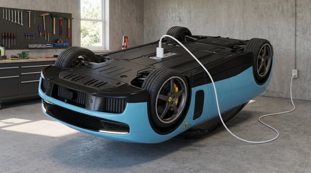 The Luce flipped on its back with a charge port on its belly, Magic Mouse style